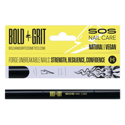 Bold & Grit SOS Nail Care Serum pen and its box. Vegan Beauty. Beauty from nature. Long fingernails natural.
