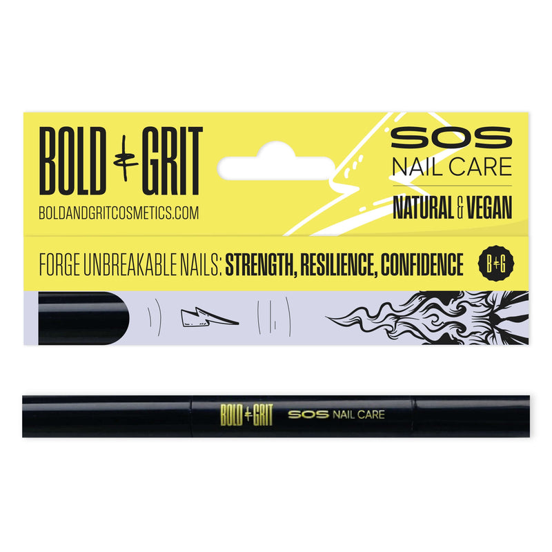 Bold & Grit SOS Nail Care Serum pen and its box. Vegan Beauty. Beauty from nature. Long fingernails natural.