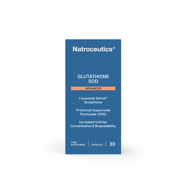 Natroceutics Glutathione Supplement UK with SOD & Liposomal Setria, supplement external box on a white background