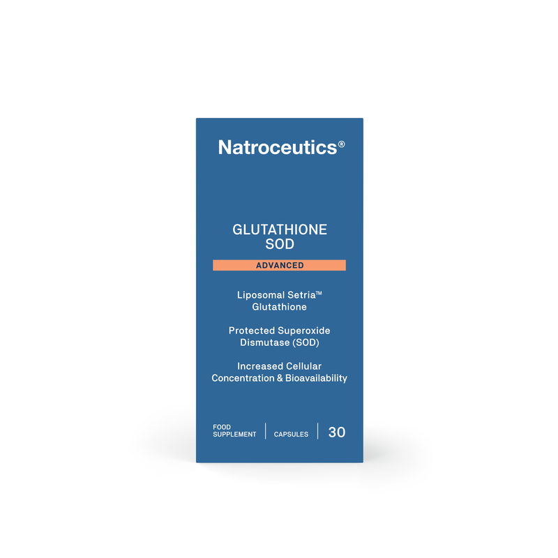 Natroceutics Glutathione Supplement UK with SOD & Liposomal Setria, supplement external box on a white background