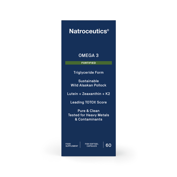 Natroceutics Omega 3 Fortified Supplement  with Lutein + Zeaxanthin + K2 - packaging -o n a white background