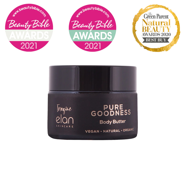 Natural body butter from Elan Skincare, vegan body butter with shea butter, cocoa butter, jojoba, vitamin E, beauty bible awaNatural body butter from Elan Skincare, vegan body butter with shea butter, cocoa butter, jojoba, vitamin E, Beauty Bible 2021 award winner, natural beauty awards  2020